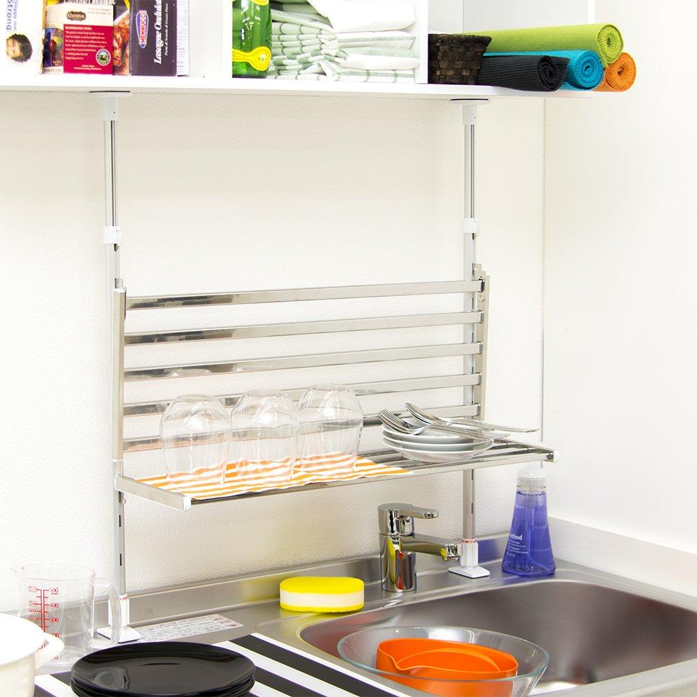 TAKUBO Takubo Draining Shelf Series, 2-Tier Tension Shelf, 60cm Wide, Silver, TP2-60