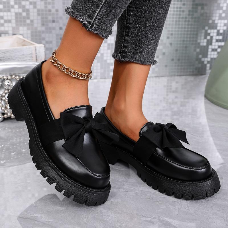 Mode Frühling Neu Dicke Absätze Einzelne Schuhe Damenmode Runde Spitze Tiefer Ausschnitt Schmetterlingsknoten Dicke Sohle Weiche Sohle Slipper