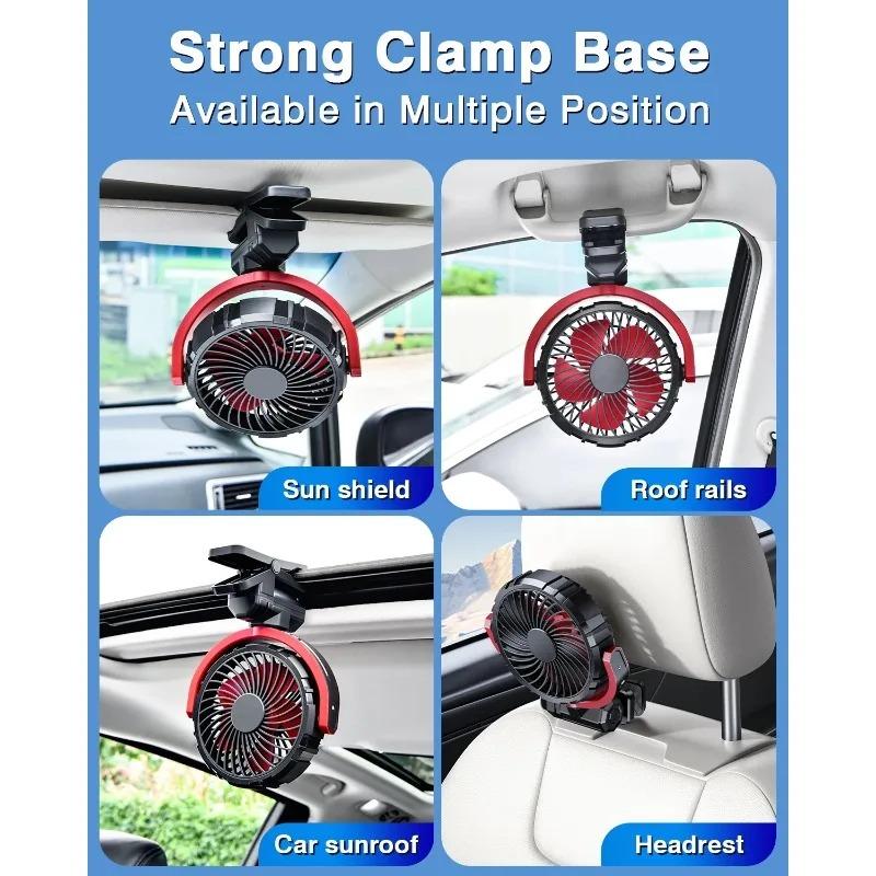 Summer Car Cooling Clamp Fan 2000mAh USB Rechargeable Fan Burshless Cooler 900° Rotatable Portable Cooling Tool Car Electronic