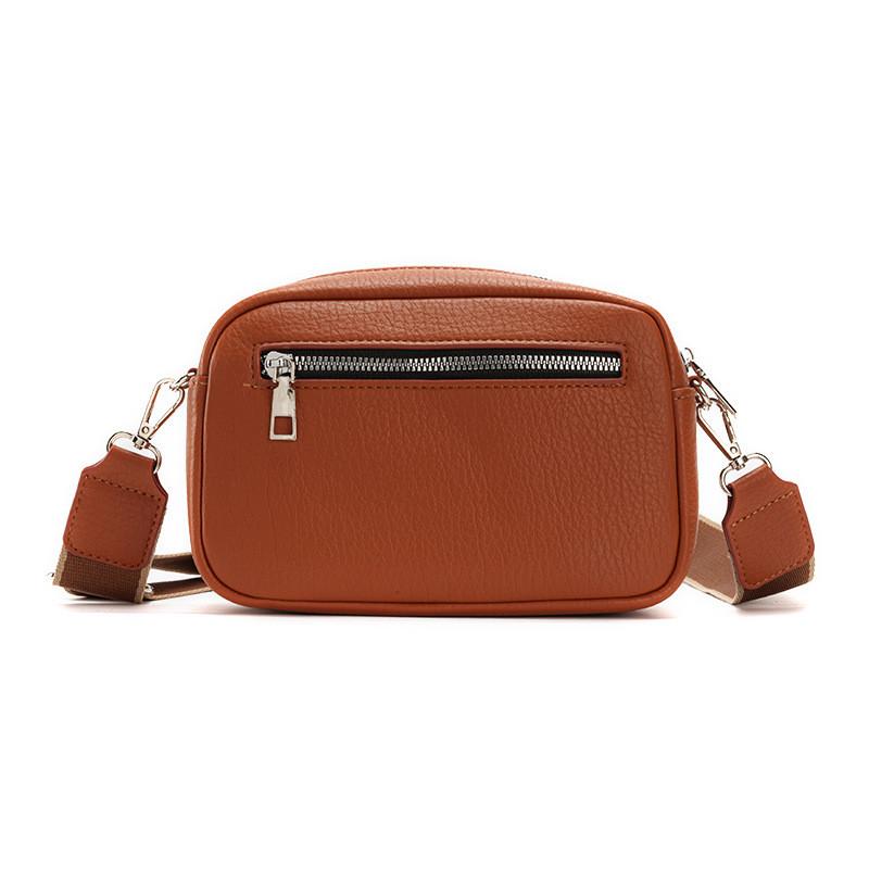 IELGY Ladies Messenger Bag Wide Shoulder Strap Double Zipper Simple Fashion Small Square Bag