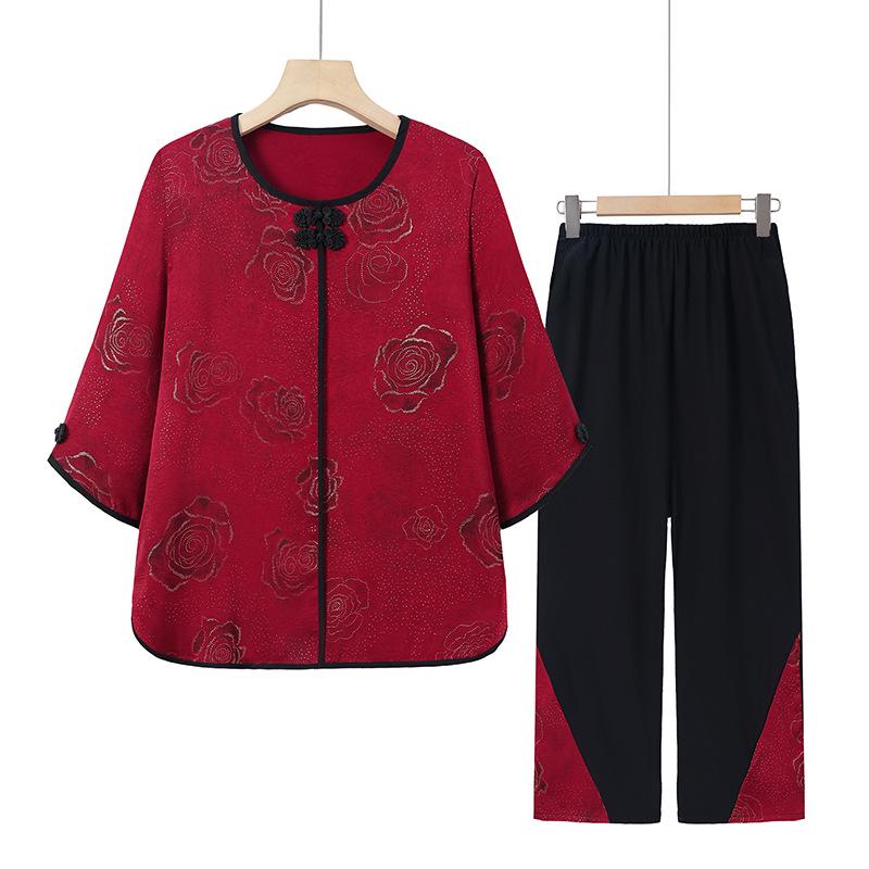 

Plus Size Maternity Summer Set: Loose Three-Quarter Sleeve Pullover & Nine-Point Pants XXXL (120-135 Jin) красный