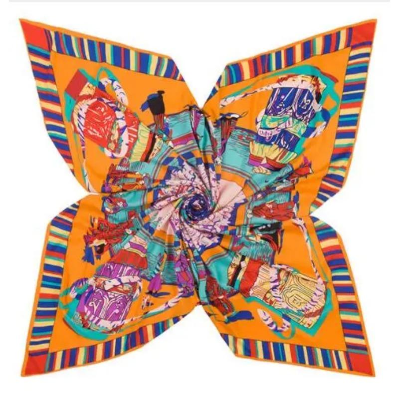 Luxury Brand Scarf Large Square Scarves Headband Tibet Pilgrimage Print 100% Silk Twill Silk Scarf For Women, Shawl Hijab