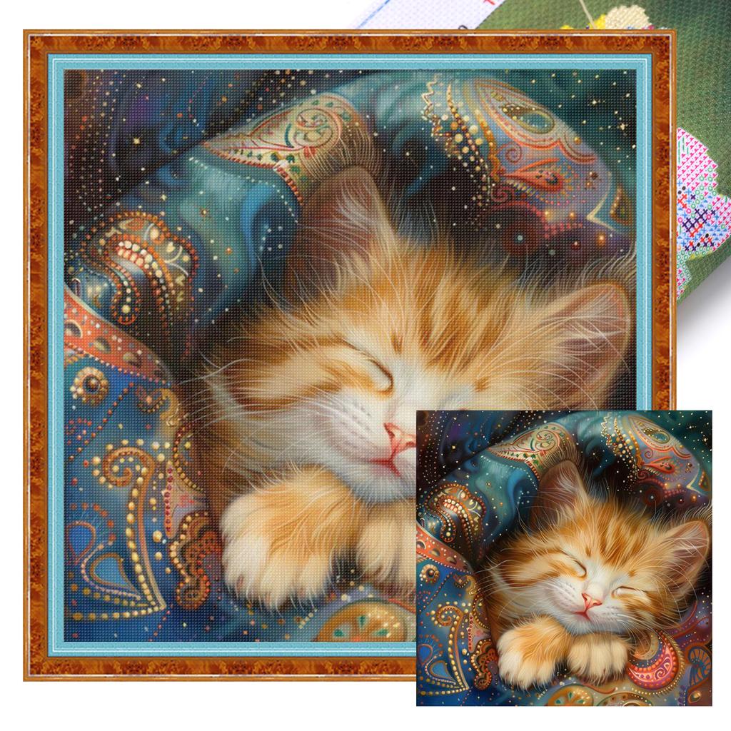 Cat Full 11CT DIY Stamped Cross Stitch Kits 15.75x15.75in Printed Cross-Stitch Kits for Beginners Adults Home Decor