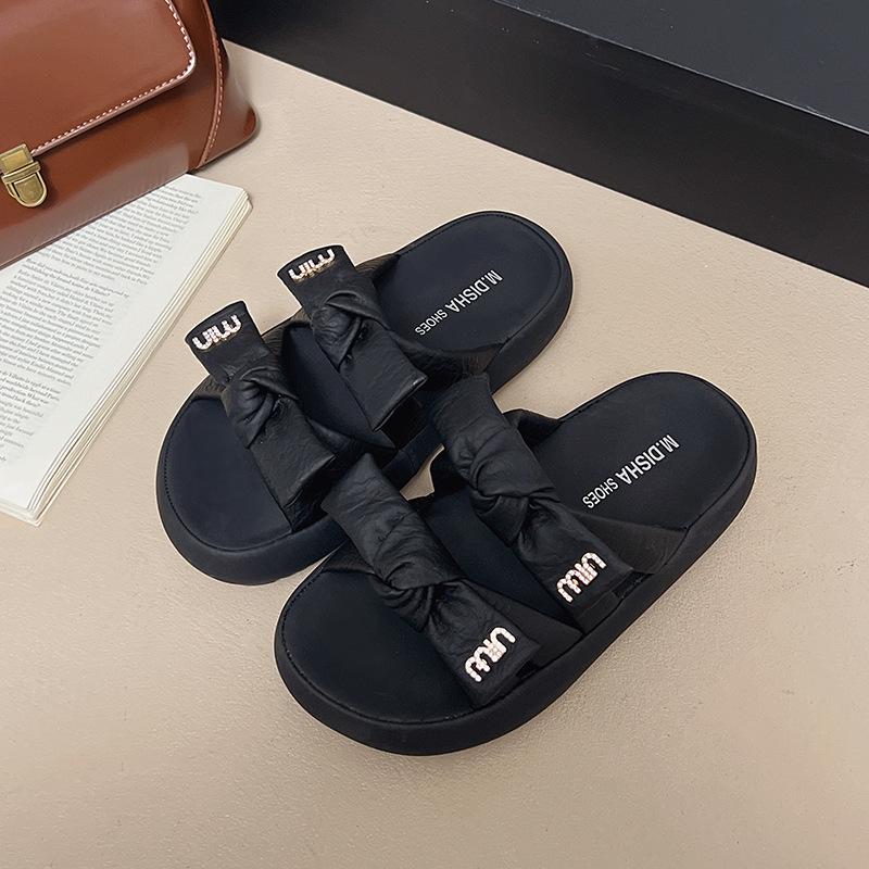 

Bow-tie platform slippers women s summer outer wear new height-increasing one-word drag women s versatile beach shoes 38 чёрный