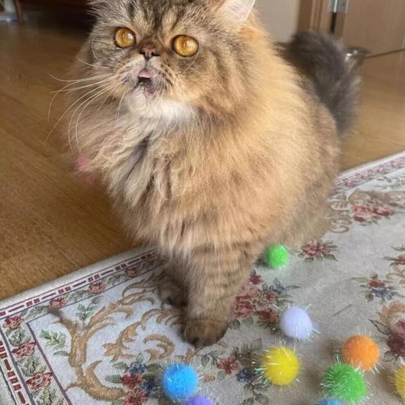 100PCS Sparkly Glitter Tinsel Pompom Balls Small Pompom Ball Cat Toys 1.5cm DIY Pompones Craft Handmade Decoration Supplies