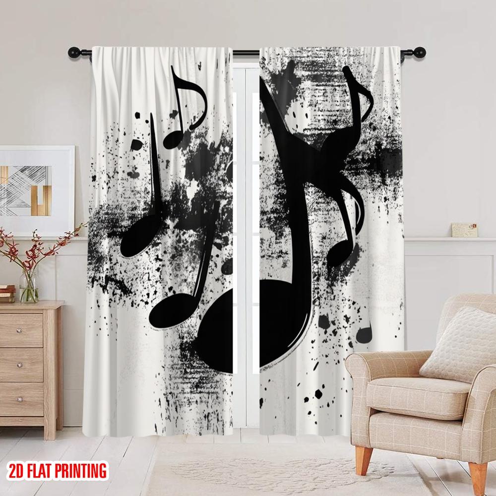 2 szt., Drukowane na płasko 2D Zasłony Rolety Muzyczny Plusk Wszechstronna Tkanina (bez pręta) Art Deco Świąteczne Użycie do Salonu