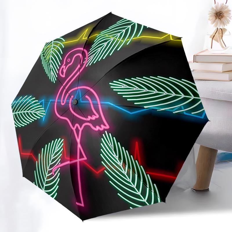 

Flamingo Pattern Folding Umbrella Fashion Auto-Open 8 Iron Ribs Plastic Handle Foldable Sunshade Perfect Christmas Gifts