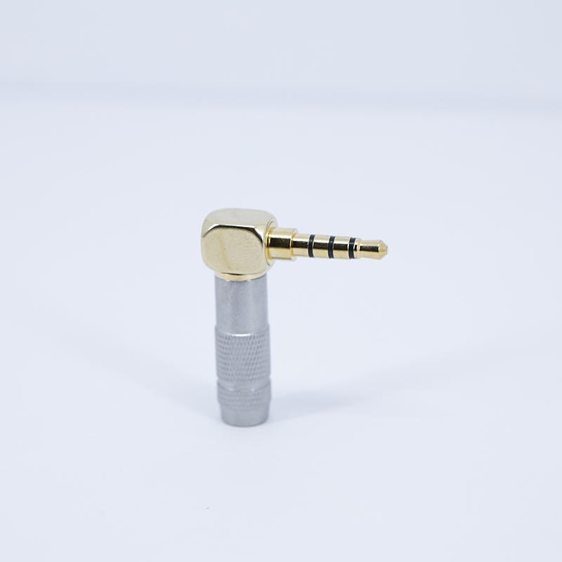 2 Stück 3,5 mm 4-poliger rechtwinkliger silberner goldbeschichteter Audio-Klinkenstecker männlich zum Löten Stereo 90 Grad Kopfhörer-Stecker-Anschlussstecker