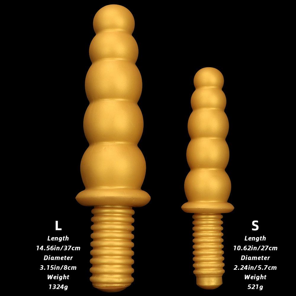 Extra Large Gold Silicone Threaded Vibrator Anal Plug Anal Diverter Dildo Sex Toy Realistic Penis Big Dick