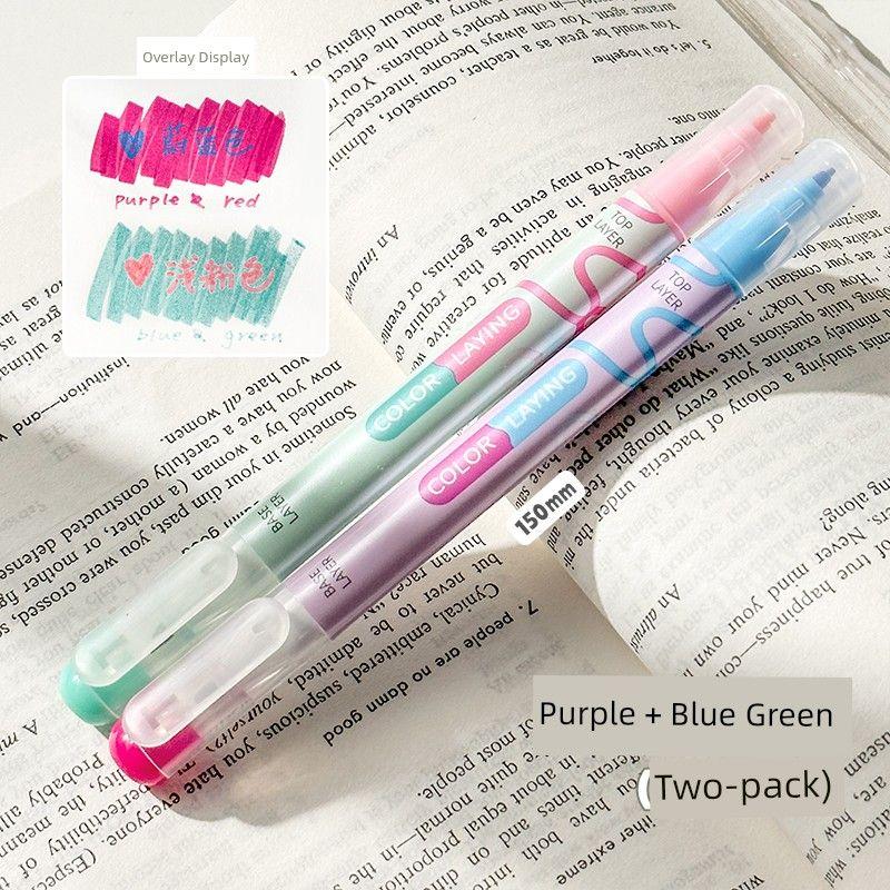 

Han Cool Laminated Double-Headed Fluorescent Pen Students Use Color Marking Pen Large Capacity Marking Journal Pen Purple + blue-green (two-pack)