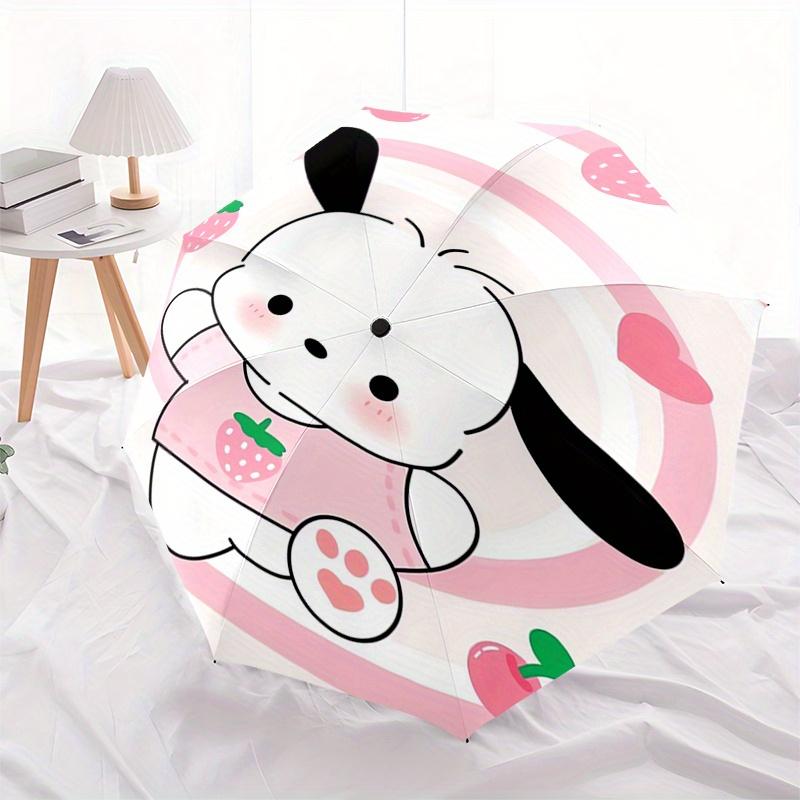 Cute Character,Strawberry Theme Automatic Folding Umbrella Simple 8 Rib Design, Bright Cartoon Pattern, Durable Iron Frame, Suitable For Tra