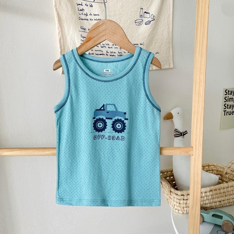 Boys pure cotton vest summer children's mesh hurdle girl baby sling little boy summer middle and older children's vest