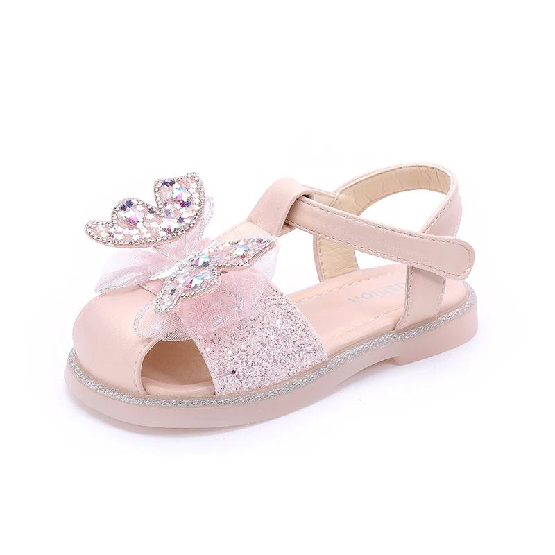 Girl Princess Dress Sandals Sweet Children's Summer Sandals for Wedding Party Fashion Kids Flat Sandals with Sequins Butterfly