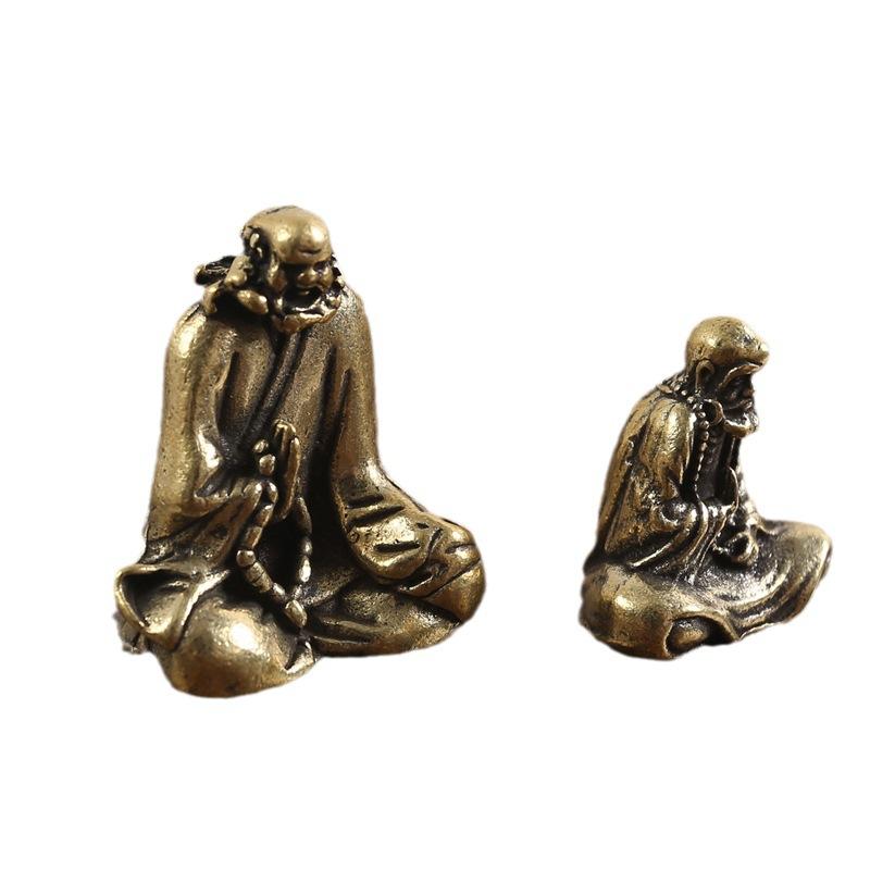 Zen Dharma Patriarch Solid Brass Sand Monk Ornament Antique Buddha Home Offering Buddha Study Paperweight Copper Collection