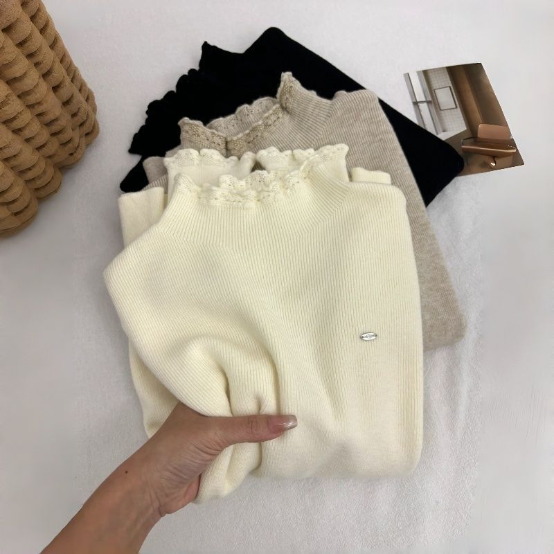[Sheep wool] French primer sweater women's autumn and winter semi-turtleneck solid color knitted sweater slim and versatile