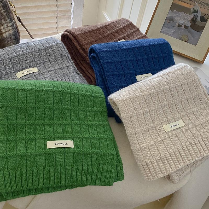 Wool Winter Scarf For Women Warm Knit Scarves Hijab Solid Lady Shawl Wrap Female Pashmina Bandana Head Scarfs