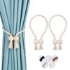 Woven Cotton Magnetic Curtain Tie-backs 54 Cm - Set of 2 (beige, Wooden Beads)
