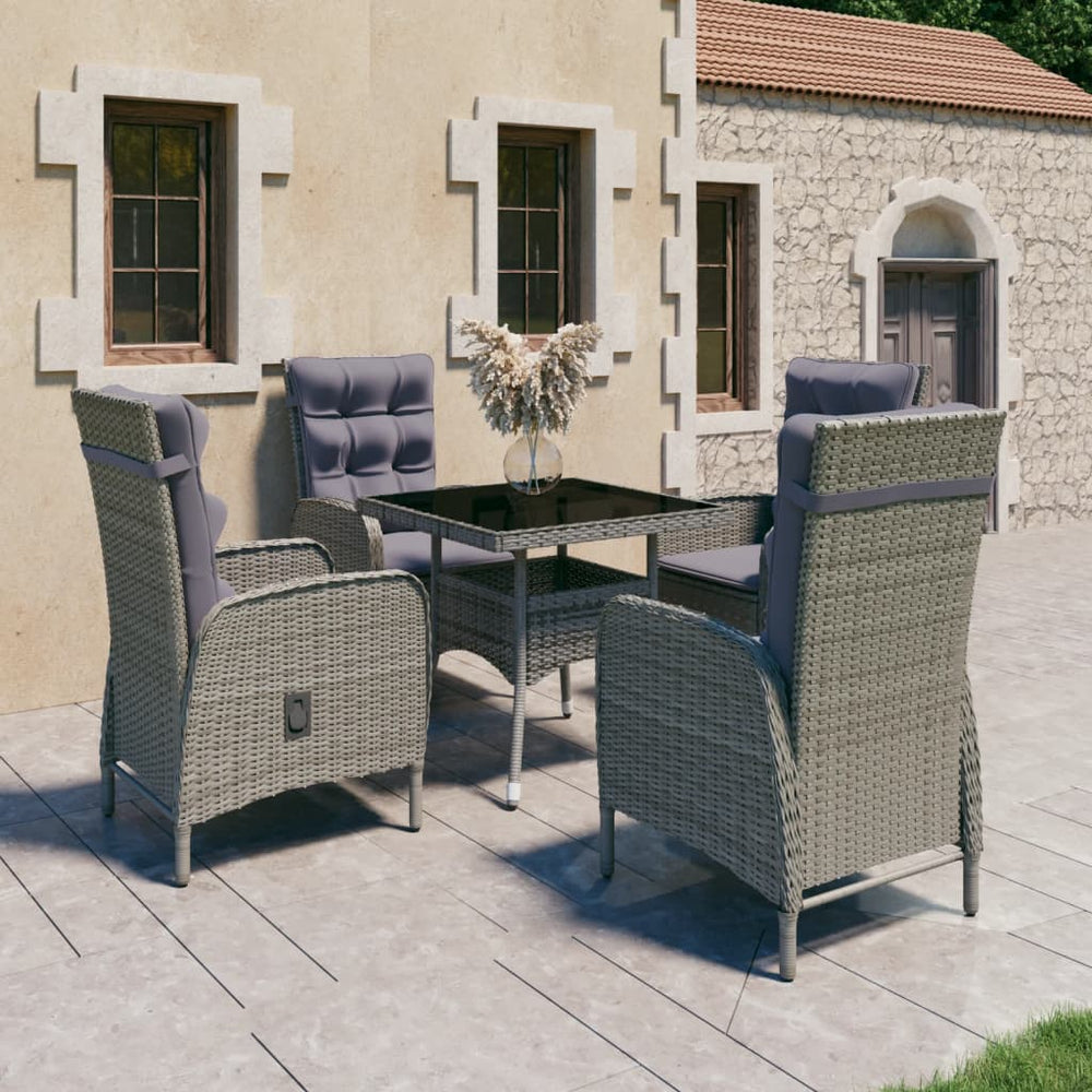 Ensemble à manger de jardin 5 pcs Résine tressée et verre