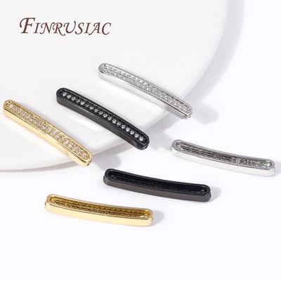 3 Colors 18K Gold Plated Bracelet Accessories,Brass With Zircon Long Strip Spacer Separator Bead For DIY Jewelry Making Supplies