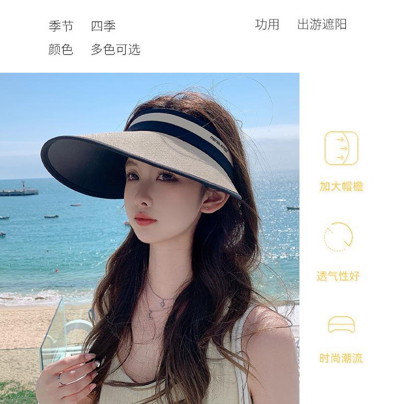 

Sunscreen hat summer UV protection large brim sun hat empty top hat cycling straw hat sun hat face cover versatile adjustable [free windbreak rope]