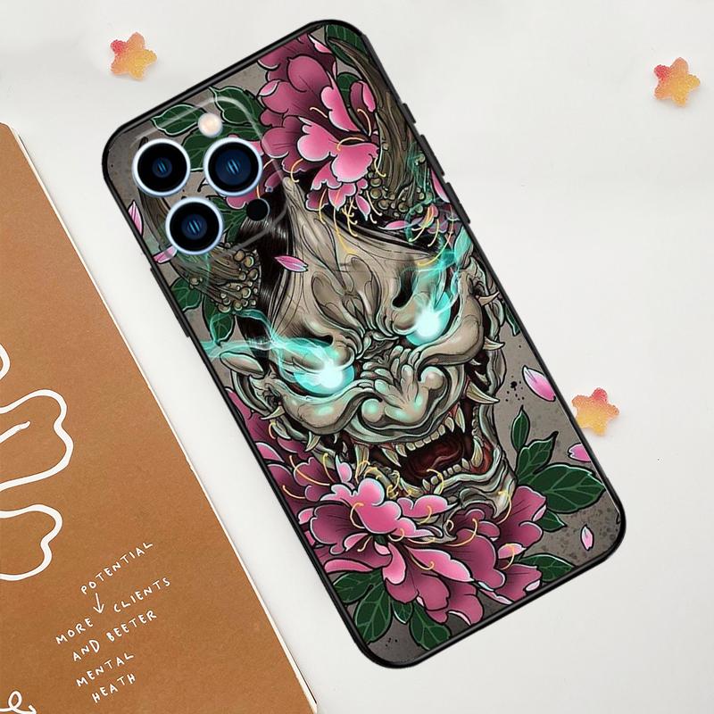 Japanese Oni Hannya Demon Mask Phone Case For iPhone 17 Pro Max 11 14 15 16 Pro Max 12 13 Mini 16 Plus 16e 17 Air Funda