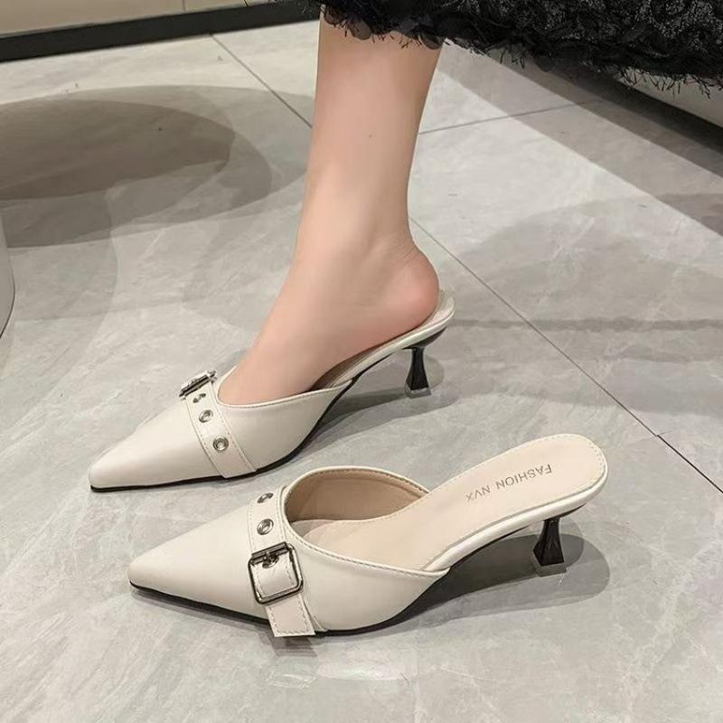 Baotou Slippers Women's Summer Outer Wear Design Sense Trendy Design Sense Niche New Pointed High Heel Half Drag