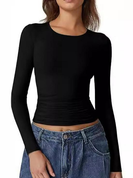 European and American Autumn Long Sleeve Milk Silk Pullover: Round Neck High-Sense Tops for Women