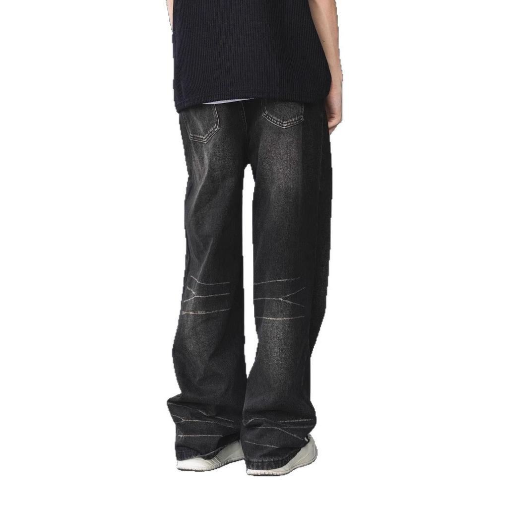 Smoky gray retro jeans men's spring and autumn new loose washed old wide-leg boys straight pants