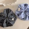 Fresh Blue Embroidered Bow Striped Elastic Hair Band Sweet Fashion Ponytail Headdress Textured Hair Accessories