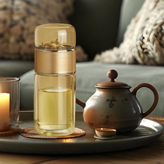 Tea Infuser Glass Tea Infuser Bottle Portable Tea Water Separation Cup for Loose Leaf Tea Double Glazing Tea Brewing Cup for Fruit Green Black Tea