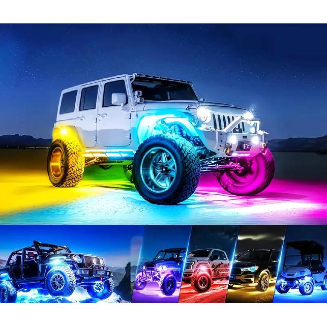 RGB Rock Lights, 8 Pods 36 LEDs SMD Chips Super Bright App Control Underglow Neon Light Exterior Chassis Wheel Well Glow Kit For Off Road Cars Trucks
