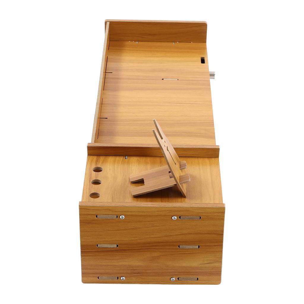 Wooden Monitor Stand with Lockable Drawer, Desktop Organizer Riser with Phone Holder, Multi-Tier Storage Shelf
