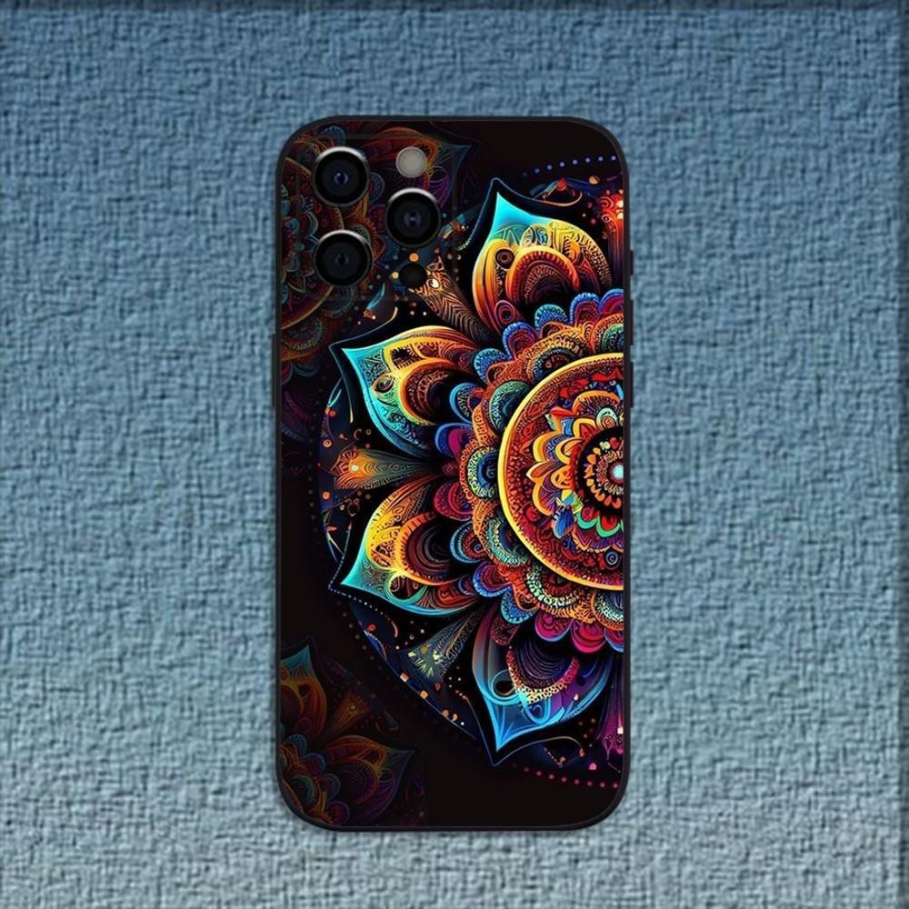 Indian Floral Henna Mandala Phone Case For iPhone 16,15,14,13,12,11,Pro,X,XS,Max,XR,Plus,Mini Soft Black Cover