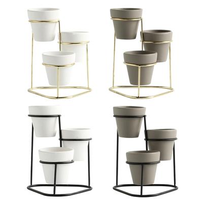 3Pcs Flower Pot Holder Succulent Plant Pots Stand Set Home Desktop Decor Succulents Flower Pots Metal Stand Holder