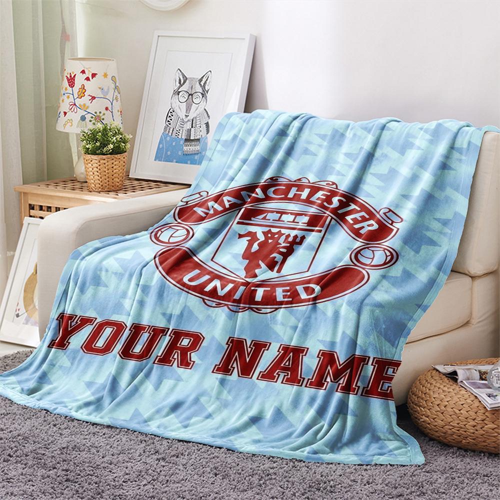 1PC Custom Name Manchester United FC Patterned Flannel Blanket Suitable For All Seasons for Home Decor Warmth and Comfort Gifts Holiday Present