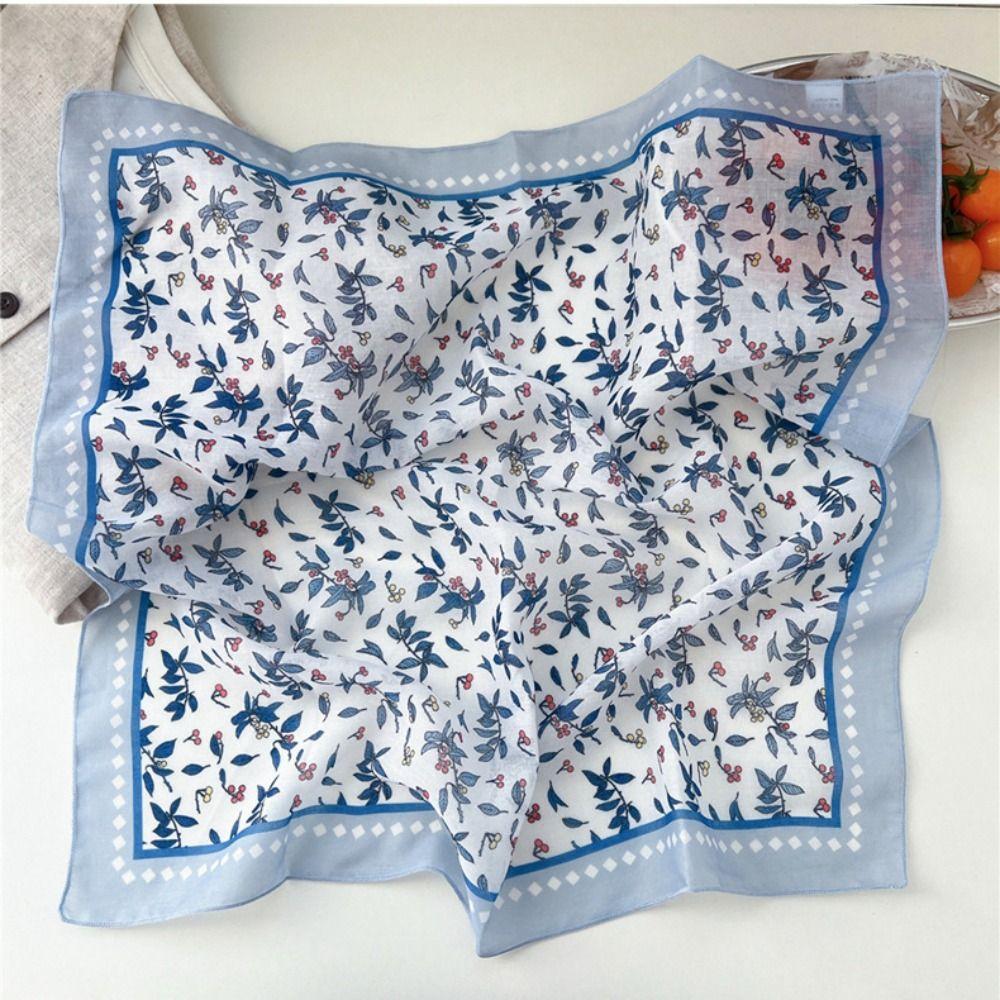 Flower Cotton Linen Print Scarves Floral Printed Silk Scarf Retro Square Handkerchief  Vacation