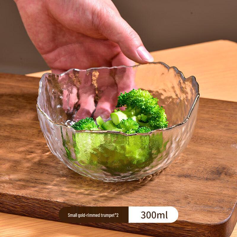 Japanese Style Hammered Gold Rim Glass Salad Bowl Set