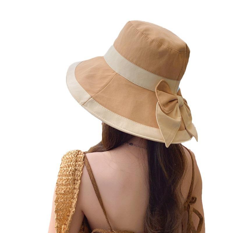 New Hat Women's Summer Travel Sun Hat Big Edge Bucket Hat Bow Sunscreen Sun Hat Foldable