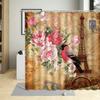 Retro Paris Tower Flower Oil Painting Shower Curtain Elegant Fabric Waterproof Bathroom Decor Screens Bath Curtains With 12 Hook