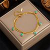 Gold Plated Double Layer Snake Chain Bracelet with Turquoise Charms Fashion Jewelry for Women