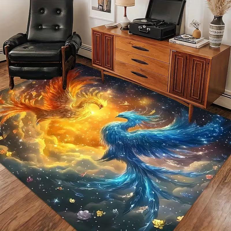 Phoenix Fire and Ice Pattern Area Rug Machine Washable Fiber Mat for Living Room Bedroom Entryway Dining Room Game Room Decor