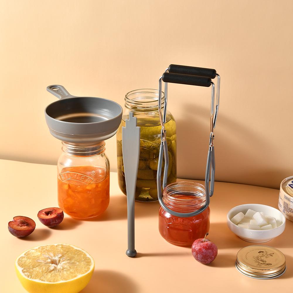 3-Piece Multifunctional Jam-Making Set: Anti-Scald Jar Clip, Folding Funnel, Magnetic Lid Lifter