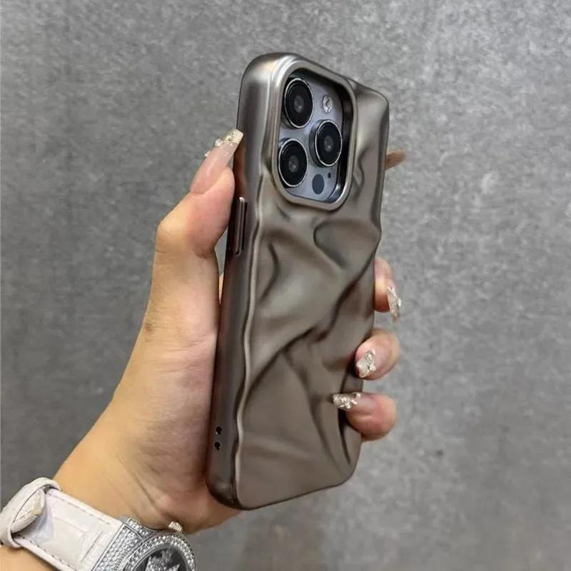 Luxury Titanium Natural Color Plating Wrinkle Case For iPhone 17 16 15 14 13 12 Pro Max Plus 11 Matte Shockproof Folding Cover