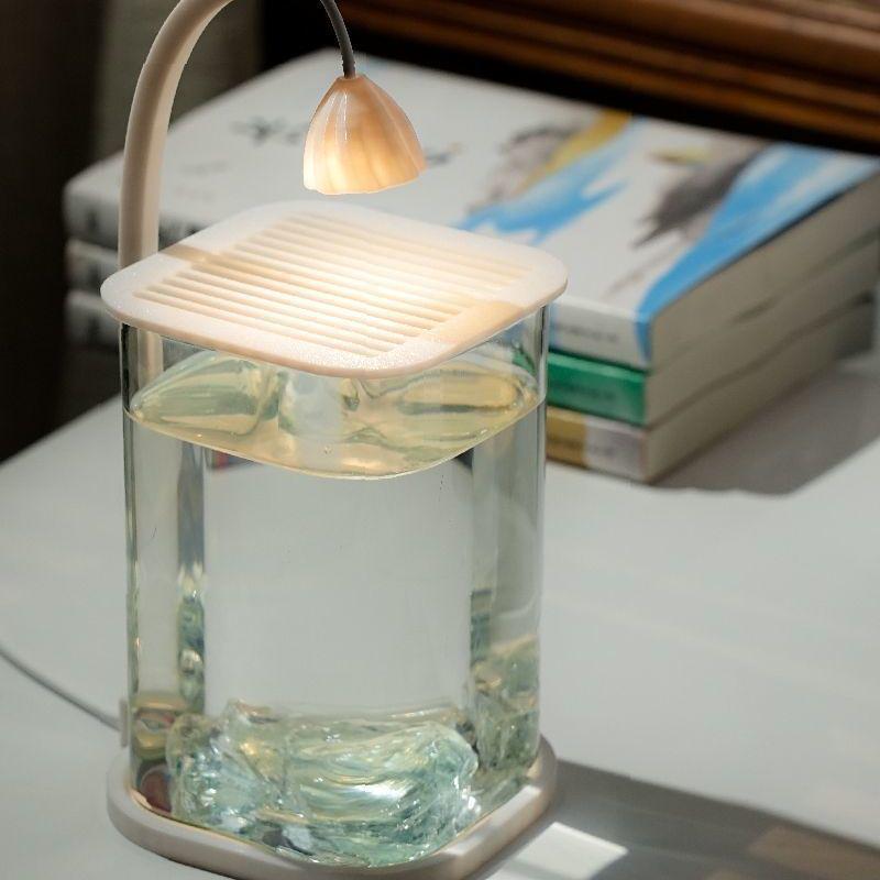 Creative Mini Betta Fish Glass Tank with Light for Desktop Decor, High-End Viewing, and Easy Maintenance.