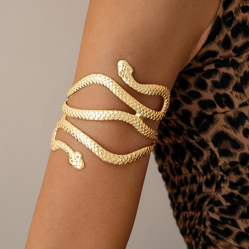 Punk Hip-Hop Goldfarbe Schlangenform Armreif für Damen Herren Übertrieben Metall Öffnung Verstellbare Armreifen Schmuck Zubehör