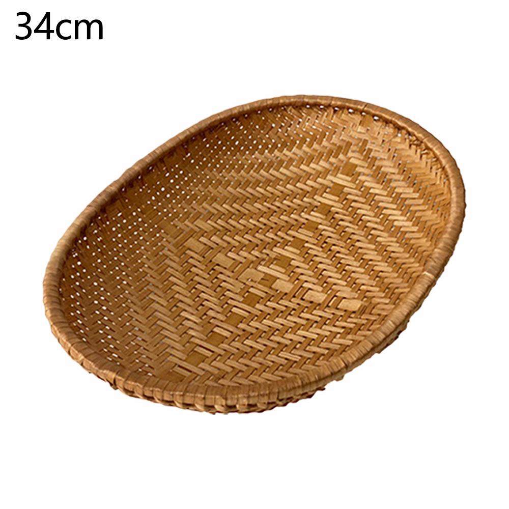 Smoked Oval Bamboo Woven Basket Kitchen Sieve for Fruit Vegetable Drying Storage Hotel-Style Weaving Dustpan Included