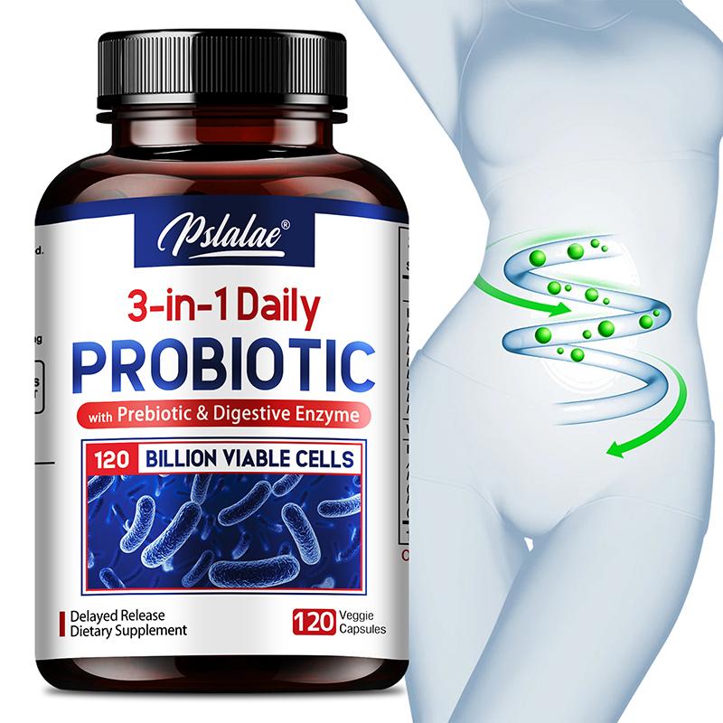 Pslalae 3-in-1 Daily Probiotic Capsules (with Prebiotics and Digestive Enzymes) – Digestive Health