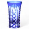 Mizukage Kiriko Glass Cup for Beer and Tokusa Orchid Current Model J-kitchens Sake, 60xH102mm, 100cc, Carving, Blue, Bishou,