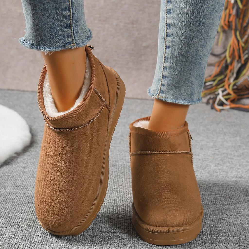 Large Women's Winter Snow Boots: Flat Bottom, Short, Plus Velvet, Thickened, Warm Cotton Shoes.