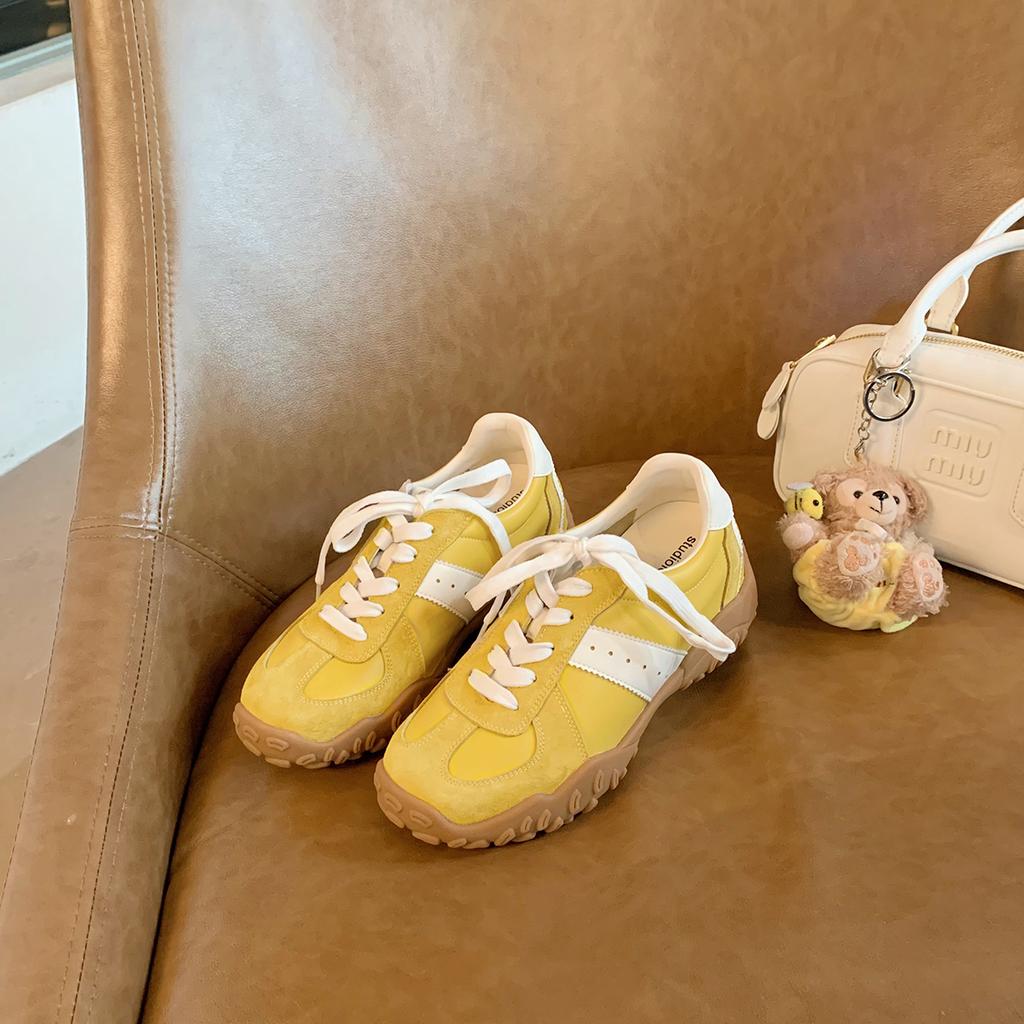 Blue cabinet, inner height increase~ 2025 spring and summer new invisible pull-leg splicing round head lace-up casual Forrest Gump training shoes